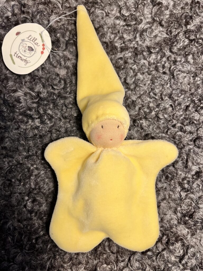 Velourdocka 10 cm ljusgul